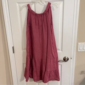 Bellambra | Dresses | Bellambra Taupe Tiered Linen Dress M Made In Italy  Roll Tab Sleeve Split V Neck | Poshmark